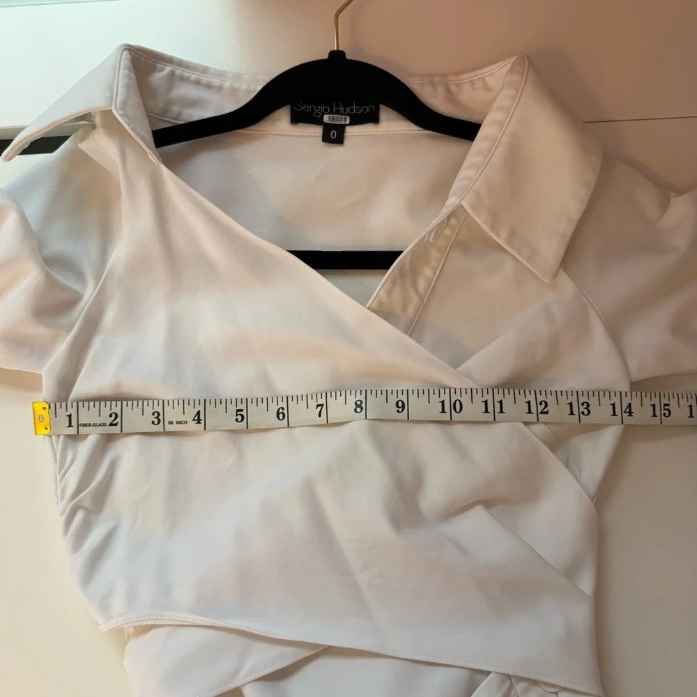 Sergio Hudson Asymmetric Cutout Ruched Cotton-blend Poplin Midi Wrap Dress Sz 0 - Picture 9 of 10